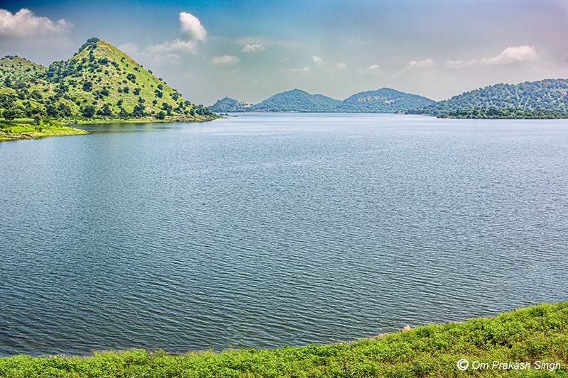 A beautiful blue water view for improving mental health - at Jaisamand Lake in Salumber District, Rajasthan